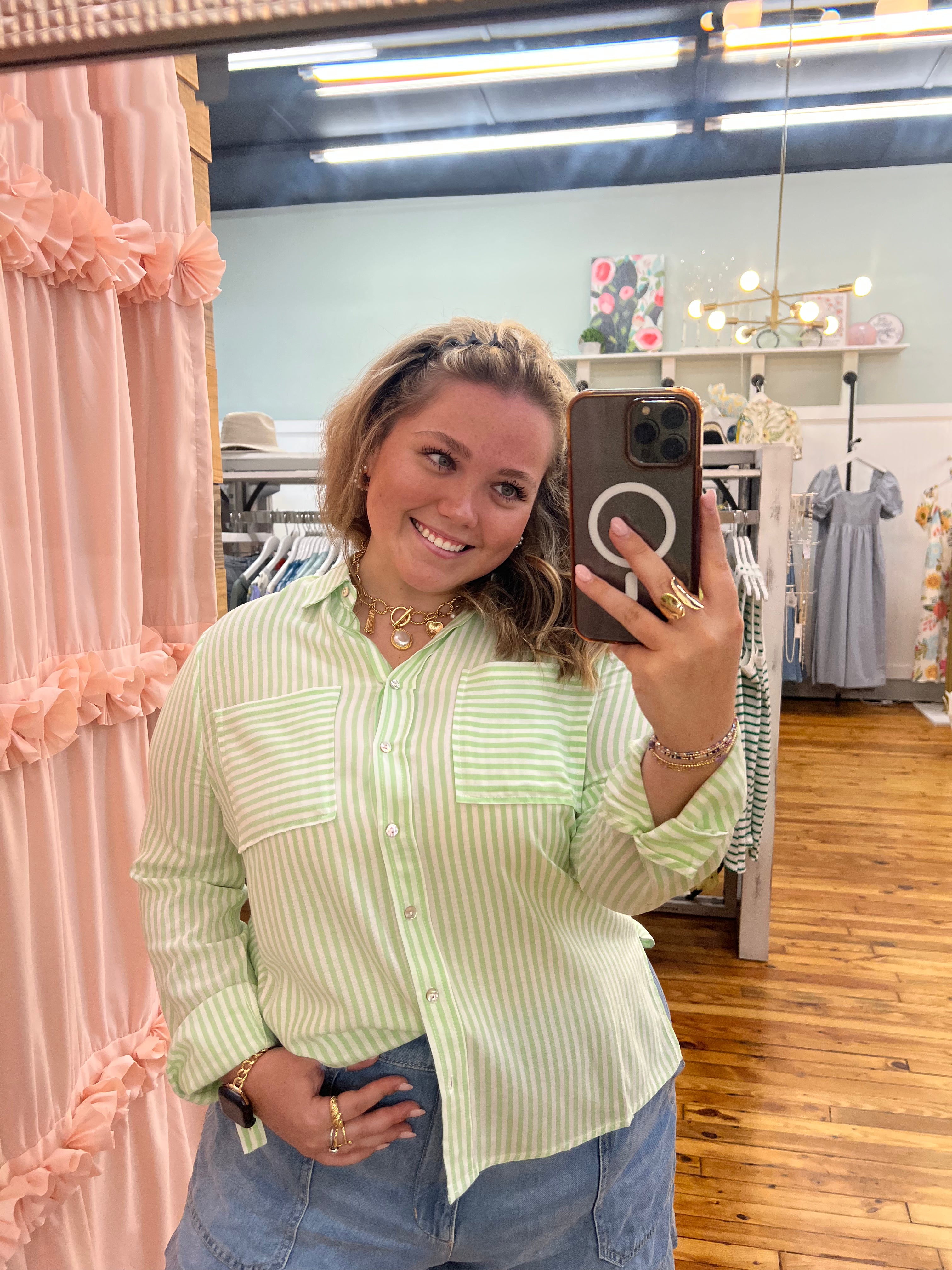 SALE! Relaxed Fit Vertical Striped Rayon Button Down Shirt (S-L)