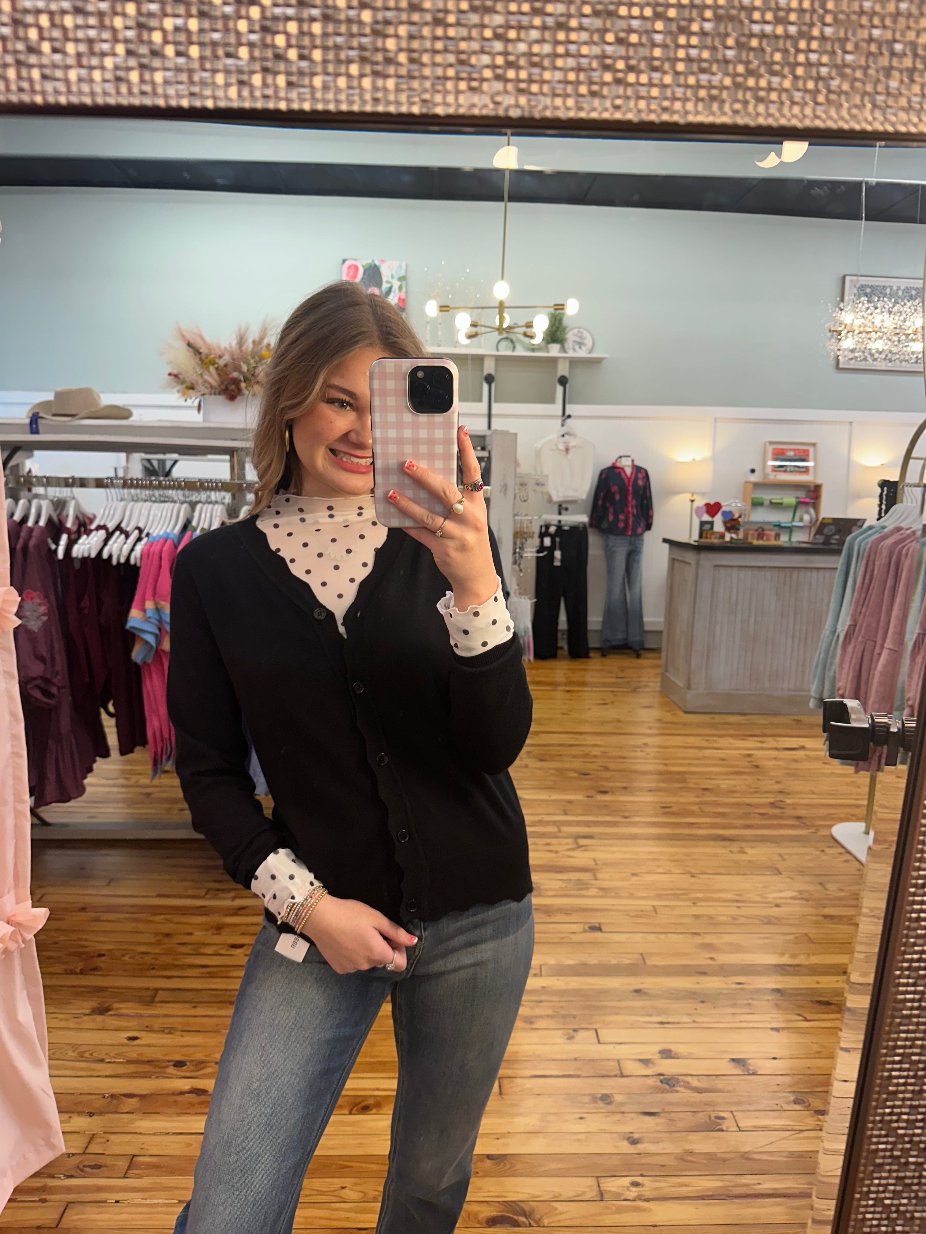 Polka Dot Mesh Long Sleeve Top (S-L)(Black or White)