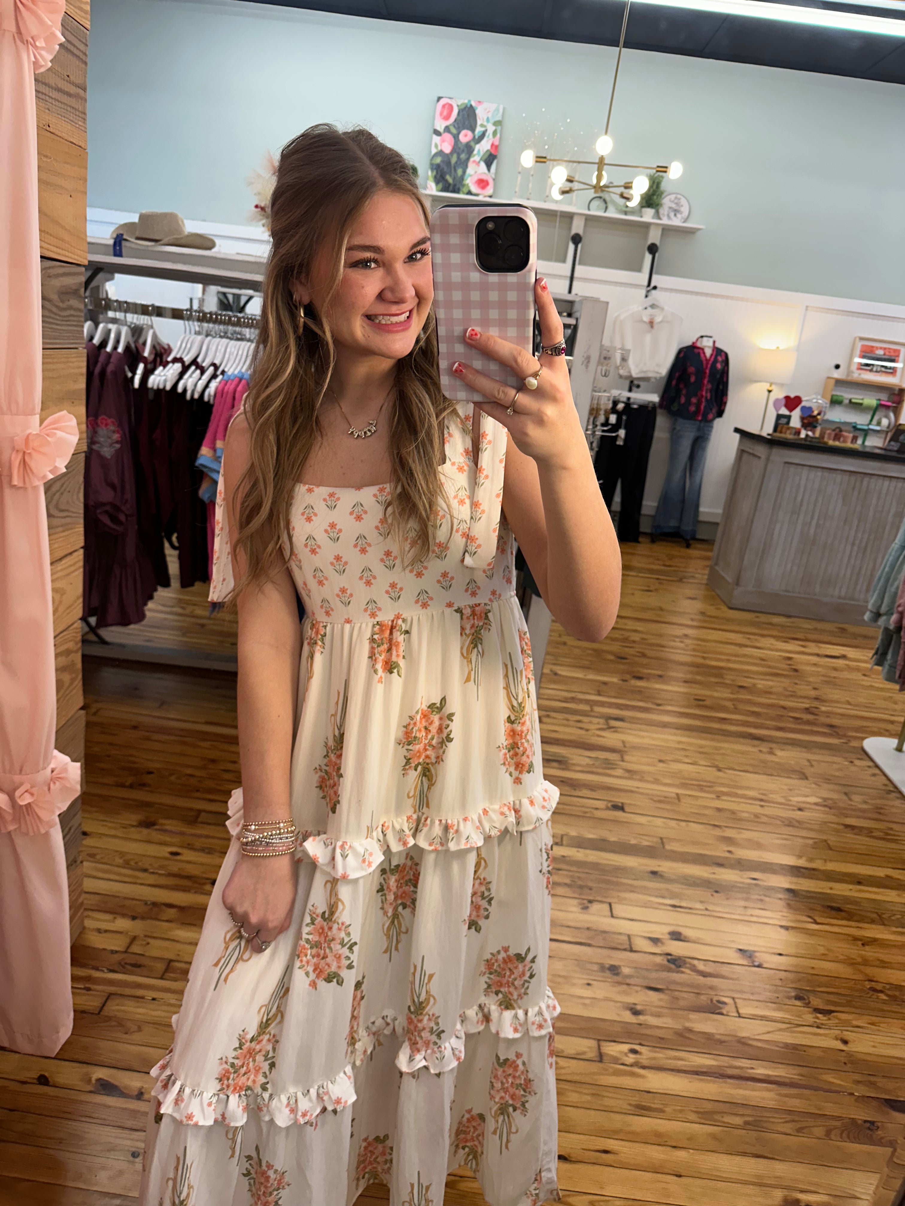 FLORAL BOUQUET PRINT TIE STRAP DRESS (S-L)