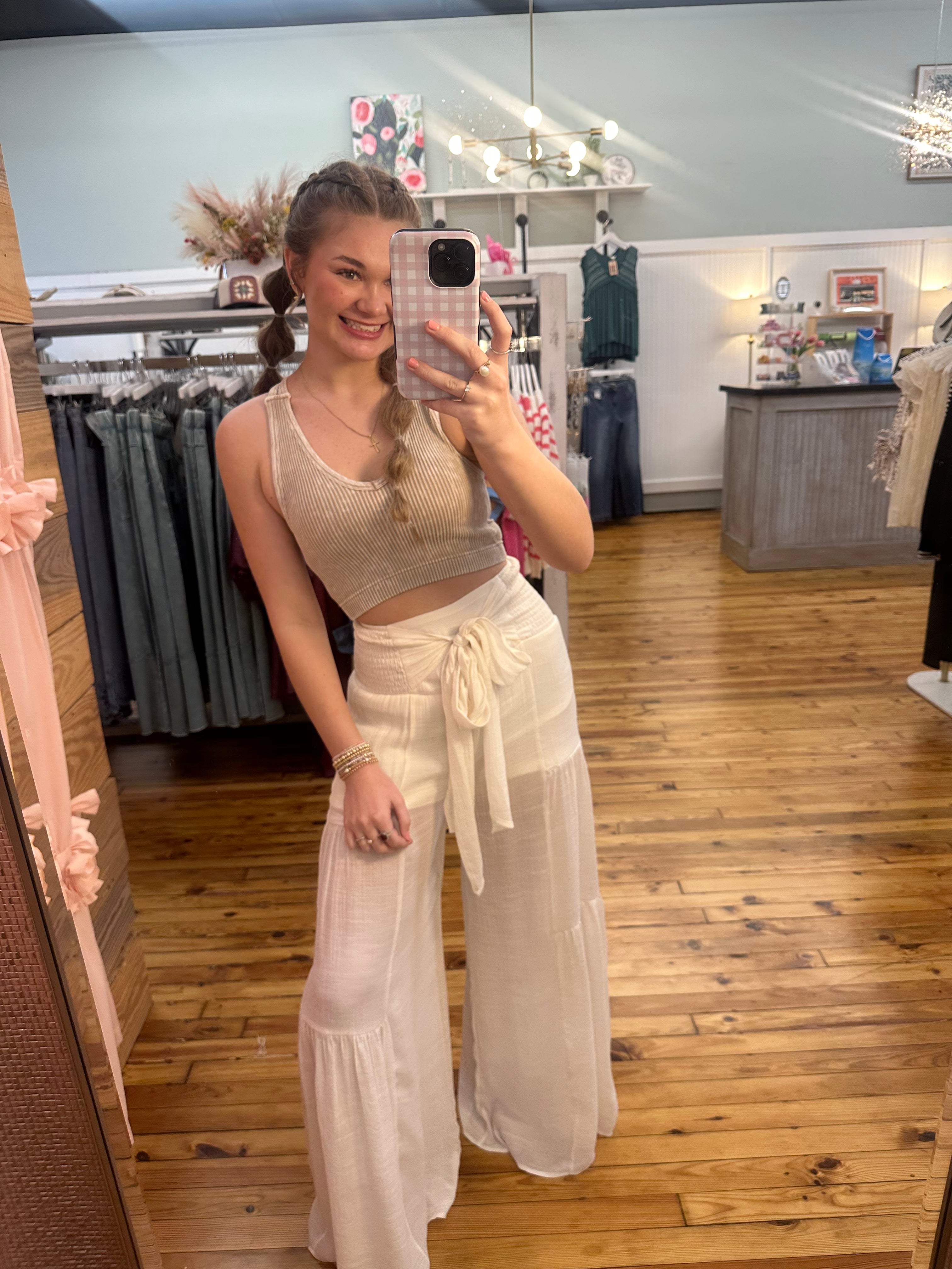 Smocked Waist Palazzo Pants (S-L)