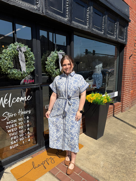 The Janie Midi Dress in Blue (S-L)