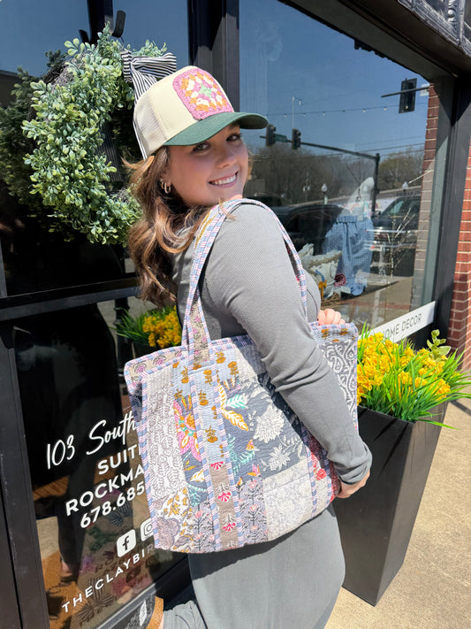 The Cynthia Cotton Fabric Patch Block Print Tote Bag