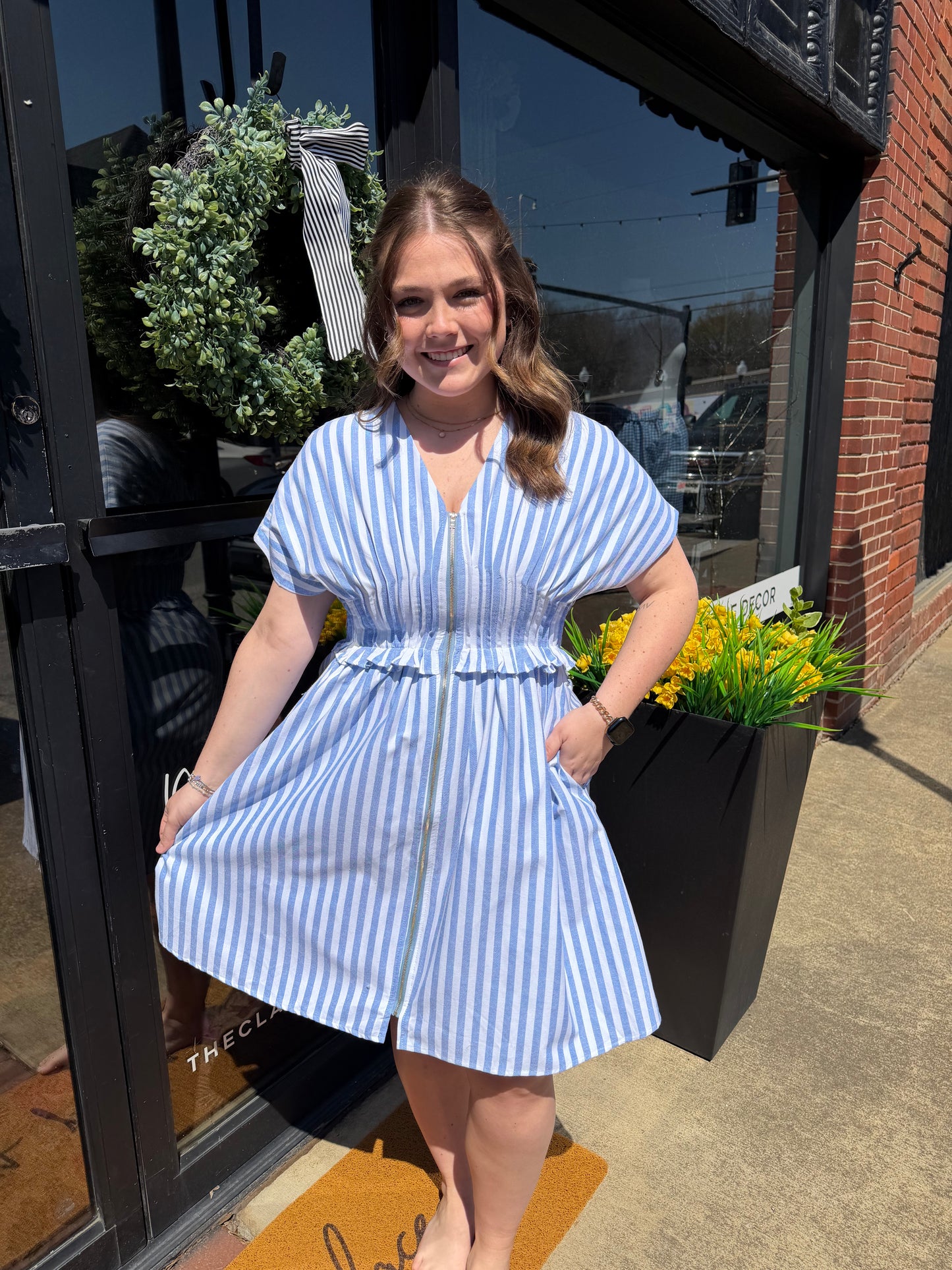 The Ava Lee Dress (Pink or Blue Stripes) S-L