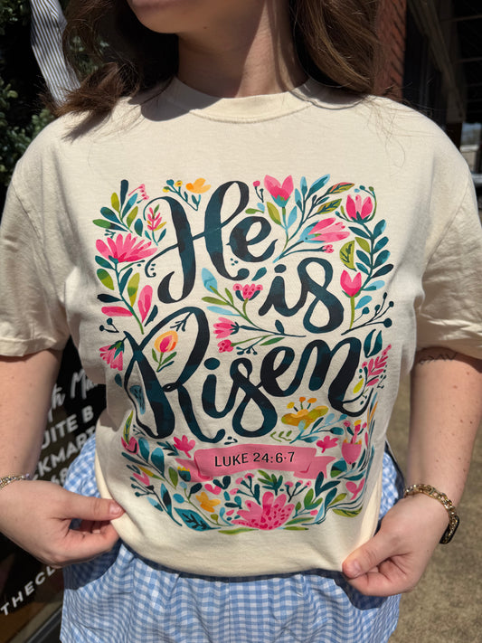 He Is Risen ✝️ Comfort Colors Floral Christian Easter T Shirt (S-2X)