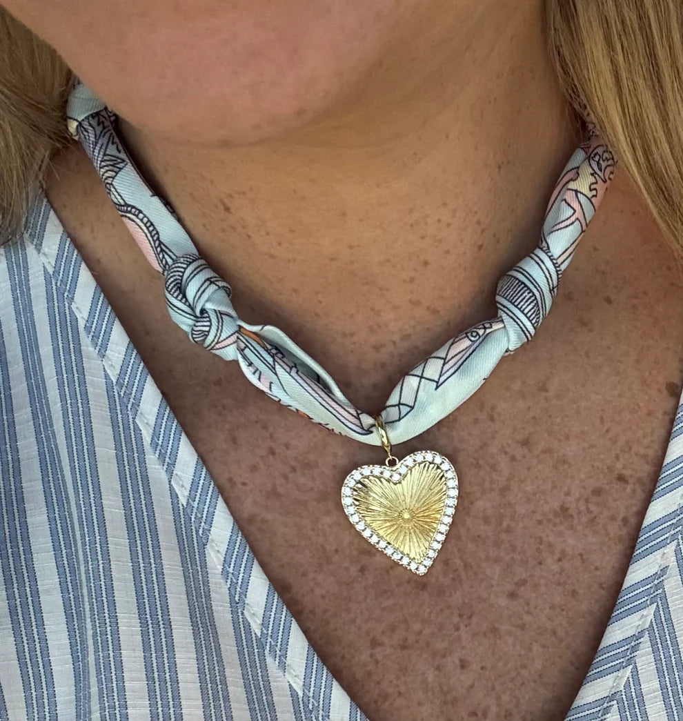 Mint and Cream Knotted Scarf Necklace with Detailed Heart Charm