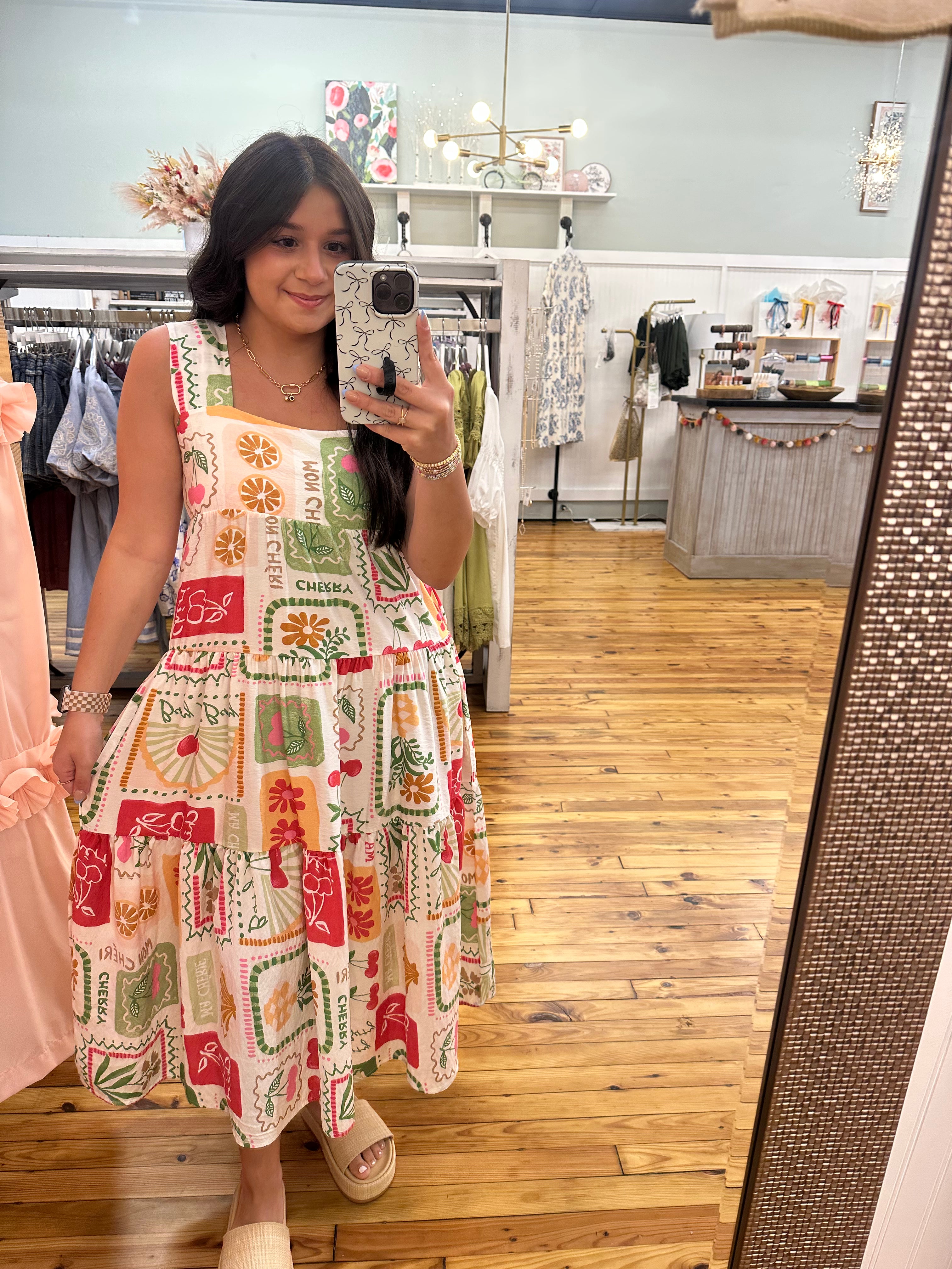 SALE!! FRUITY PLANTS MULTICOLOR SLEEVELESS MIDI DRESS (S-XL)