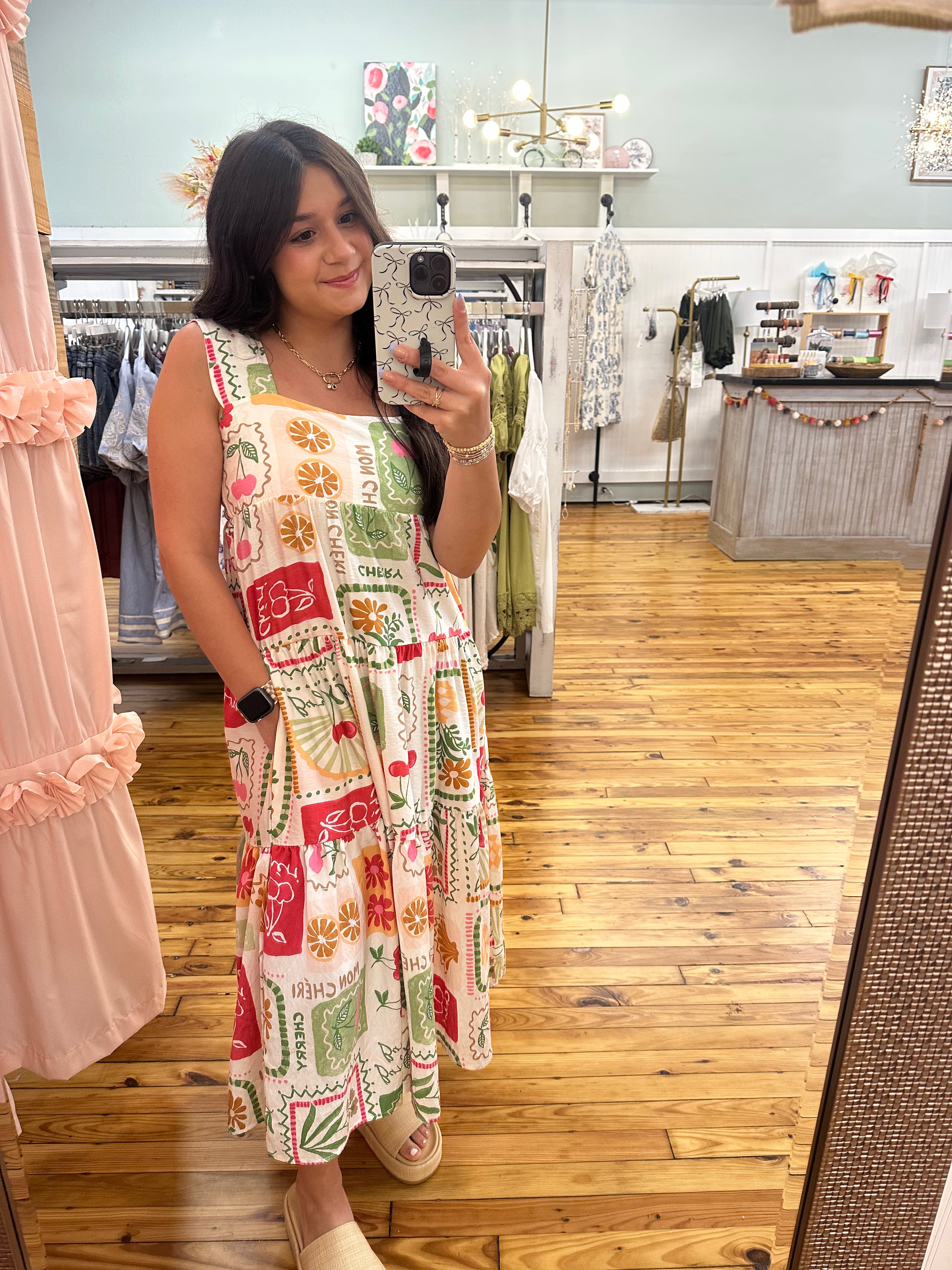 SALE!! FRUITY PLANTS MULTICOLOR SLEEVELESS MIDI DRESS (S-XL)