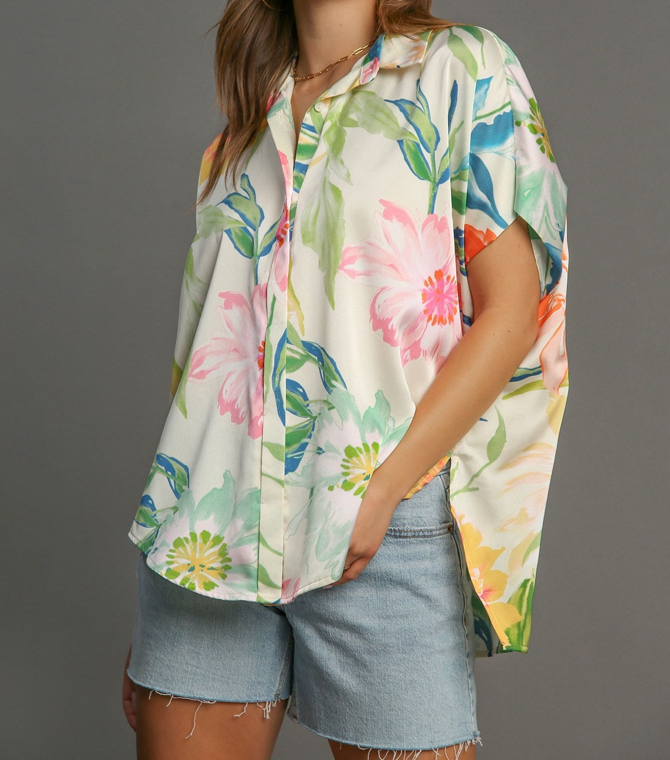 Floral Print Collared Top (S-L)