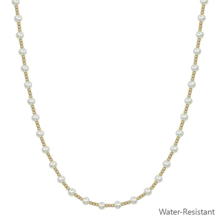 Pearl & Gold Beaded Necklace (Water Resistant)