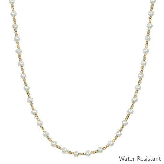 Pearl & Gold Beaded Necklace (Water Resistant)