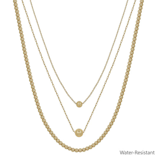 Layered Gold and Bead Chain Necklace (Water Resistant)