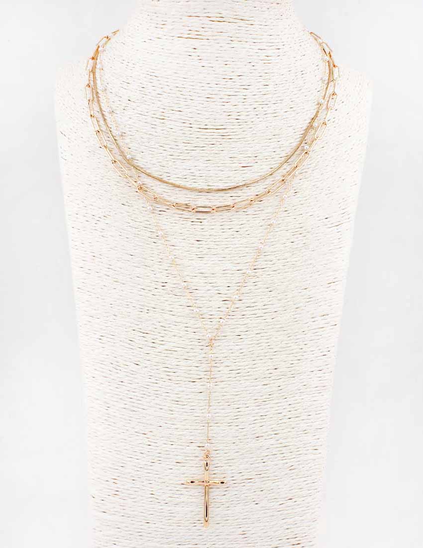 Gold Cross Layered Necklace