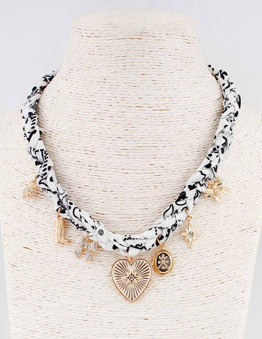 White and Black Braided Scarf Necklace