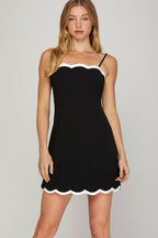 SALE! Classy Cami Black + White Scallop Trim Dress (S-L)