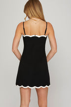 SALE! Classy Cami Black + White Scallop Trim Dress (S-L)