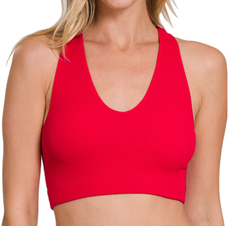 Ribbed Cropped Racerback Brami w/ Removable Pads (Multiple Colors)(S/M or L/XL)