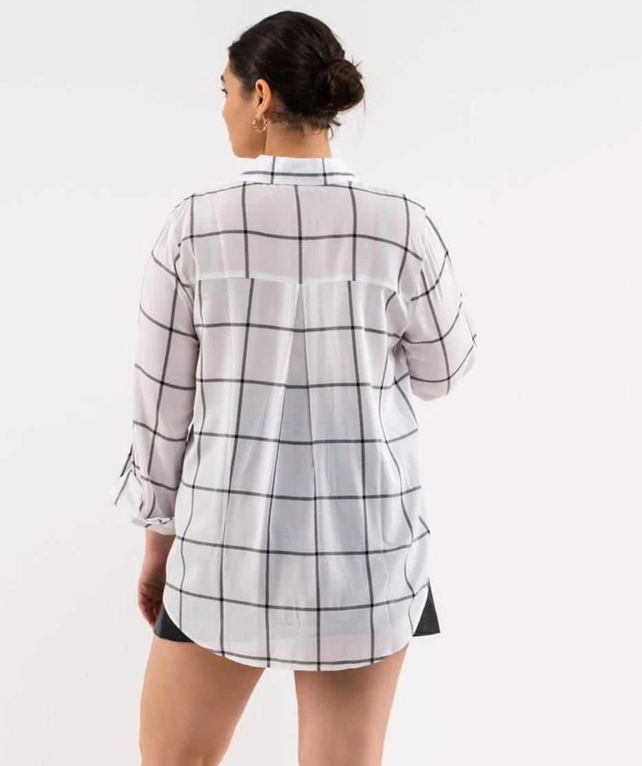 The Willow White Grid Top (1X-3X)