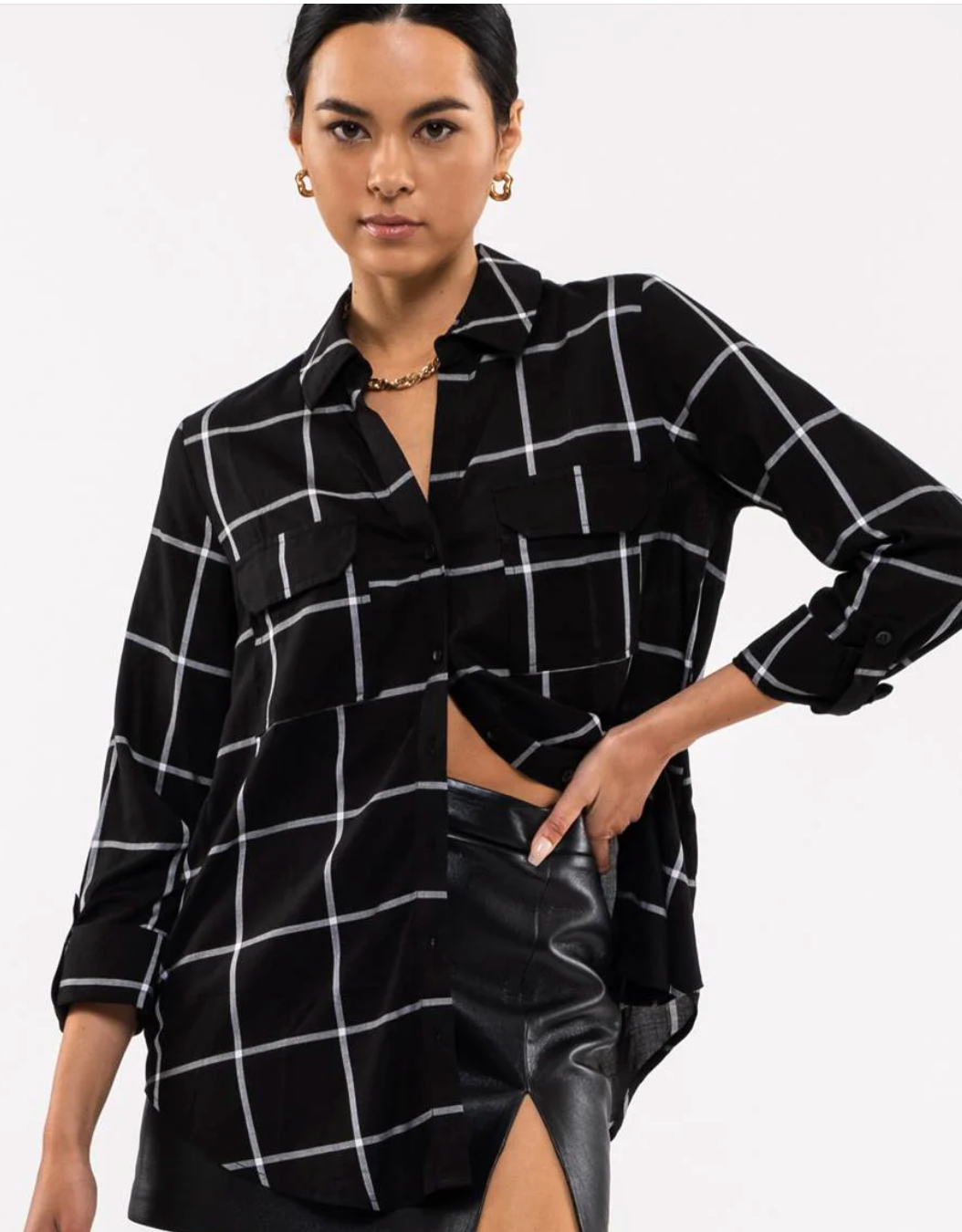 The Bethany Black Plaid Top (S-L)