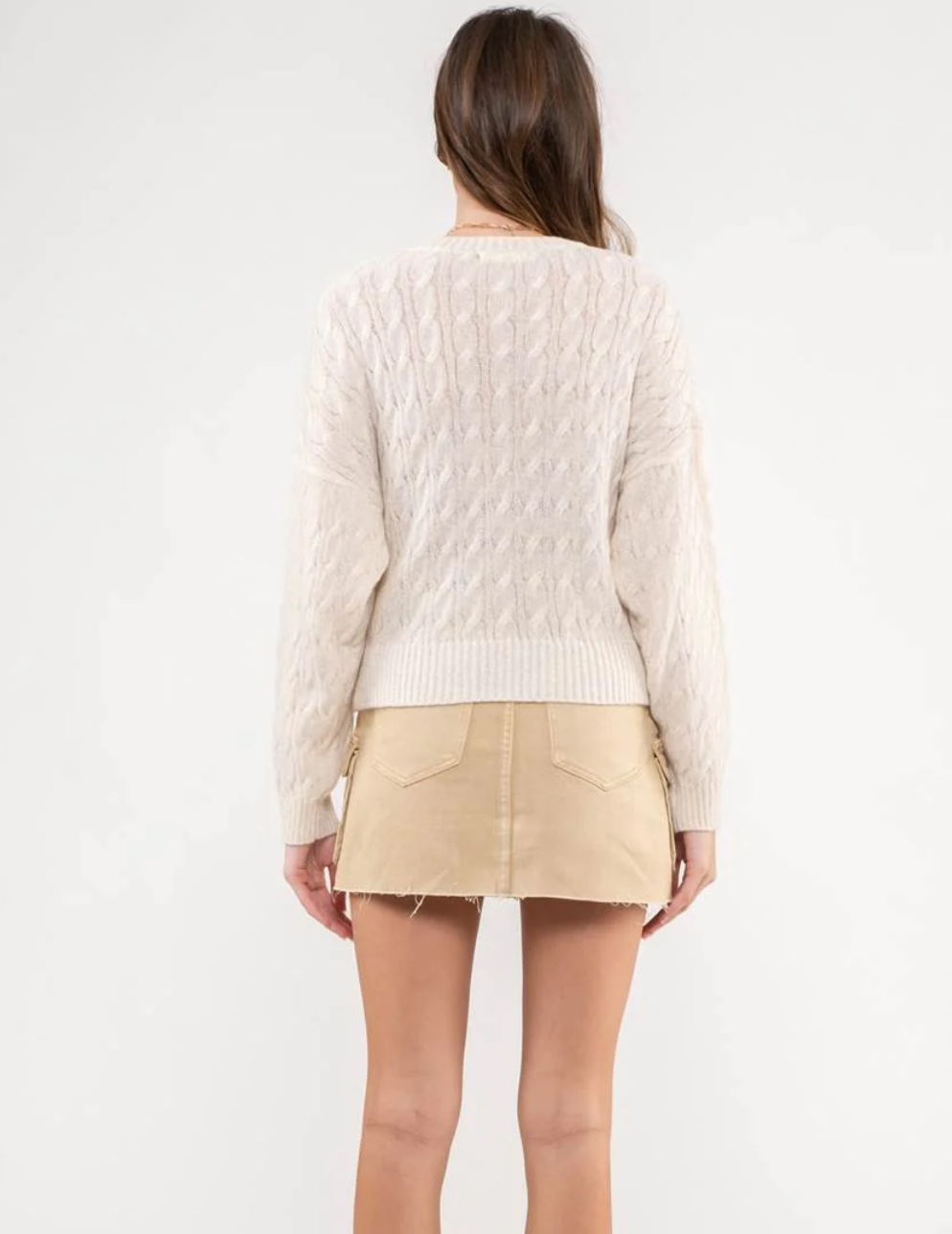 Ivory Crew Neck Cable Knit Sweater (S-L)