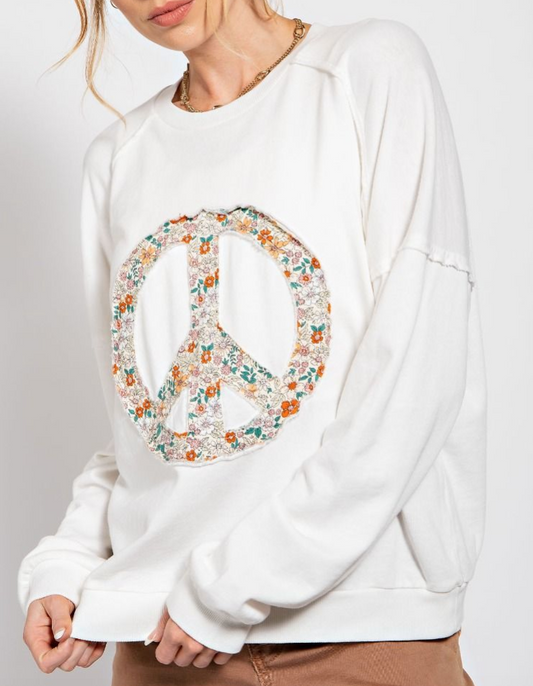 Off-White Floral Peace Sign Sweatshirt (1X-3X)