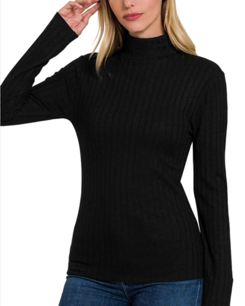 Ribbed Long Sleeve Turtleneck Top (S-L)(2 Colors)