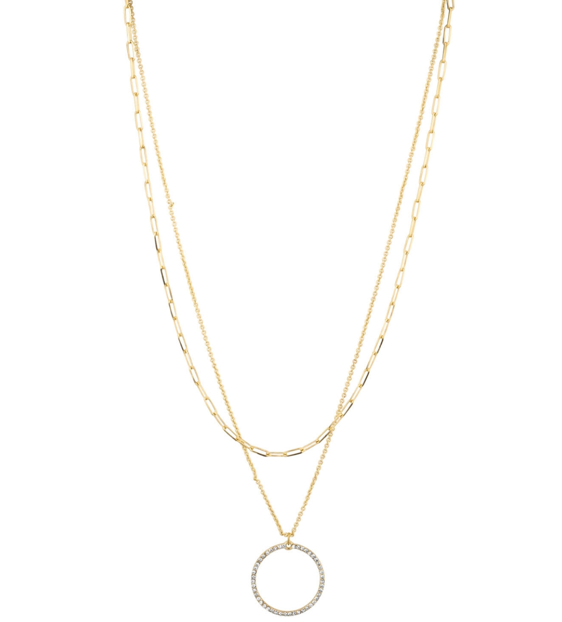 Layered Chain Necklace w/ Pave Circle