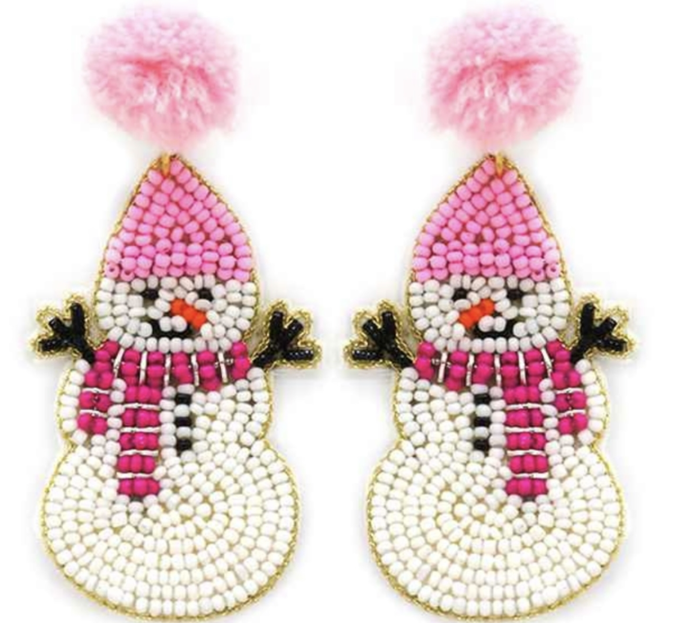 Pink & White Snowman Earrings
