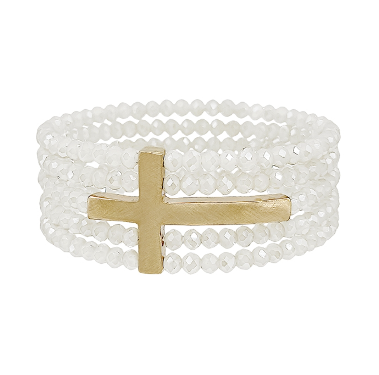 White Crystal Bracelet w/ Gold Cross