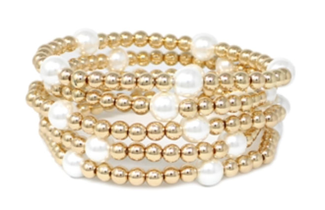 Set of 5 Gold and Pearl Bracelets