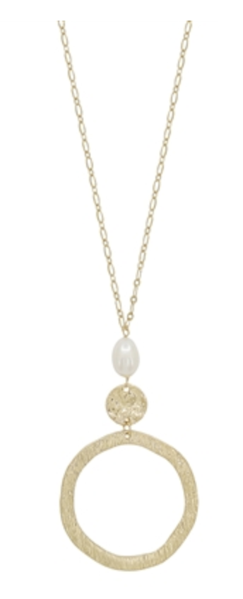 Worn Open Circle with Pearl Drop Necklace (2 colors)