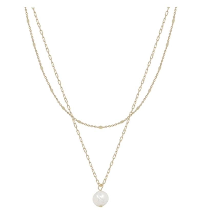 Gold Layered Chain with Pearl Drop Necklace