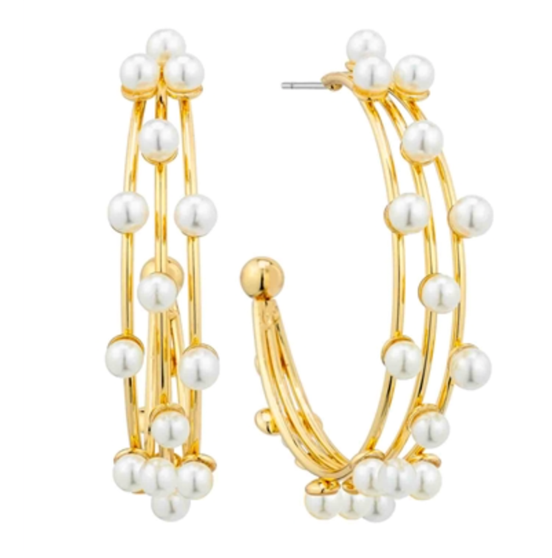Gold with Pearl Three Layered Hoop Earring