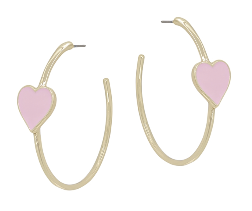 Enamel Heart on Gold Hoop Earring (2 colors)