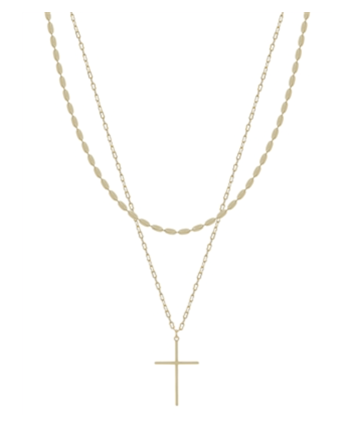 Gold Chain Layered Thin Cross Necklace