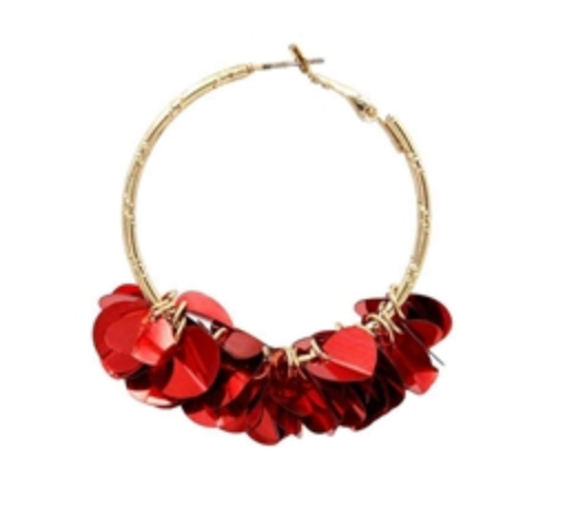 Red Sequin Round Multi Layered Earring 2"