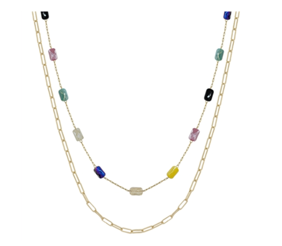 Multi-Colored Beaded and Gold Layered Necklace