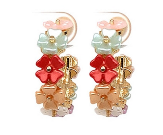 Multi Colored Flower Hoop Earrings