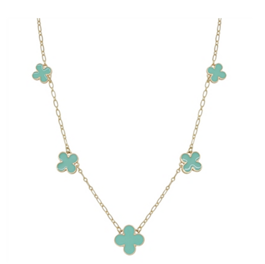 Mint Enamel Clover on Gold Chain Necklace