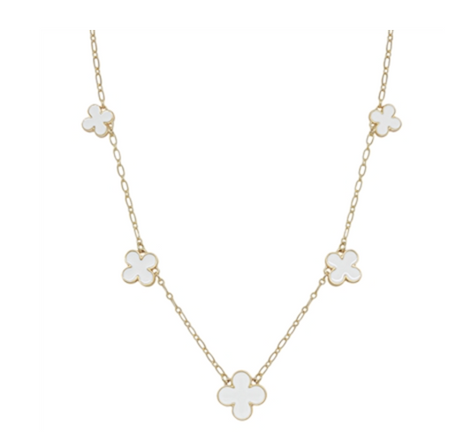 White Enamel Clover on Gold Chain Necklace