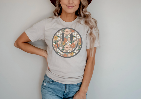 Floral Smiley Face Graphic Tee (S-2X)