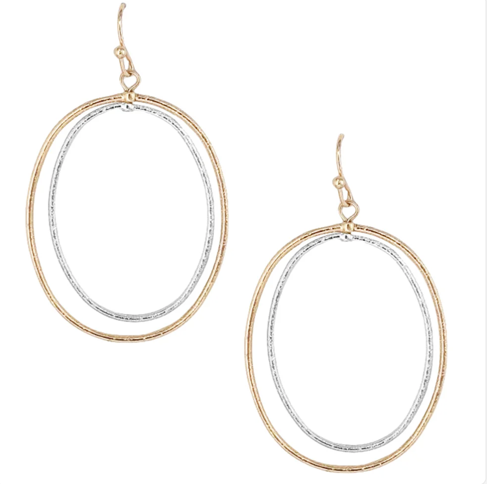 Gold and Silver Double Layered Open Circle Earrings