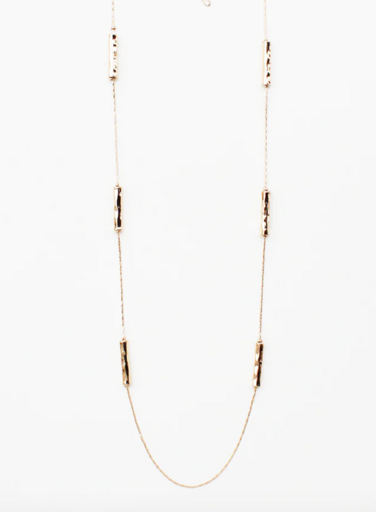 Gold Hammered Bar and Chain Necklace