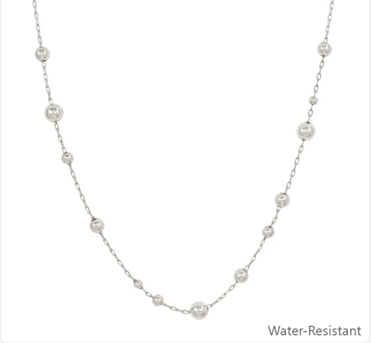 Water Resistant Silver Beaded Chain Necklace