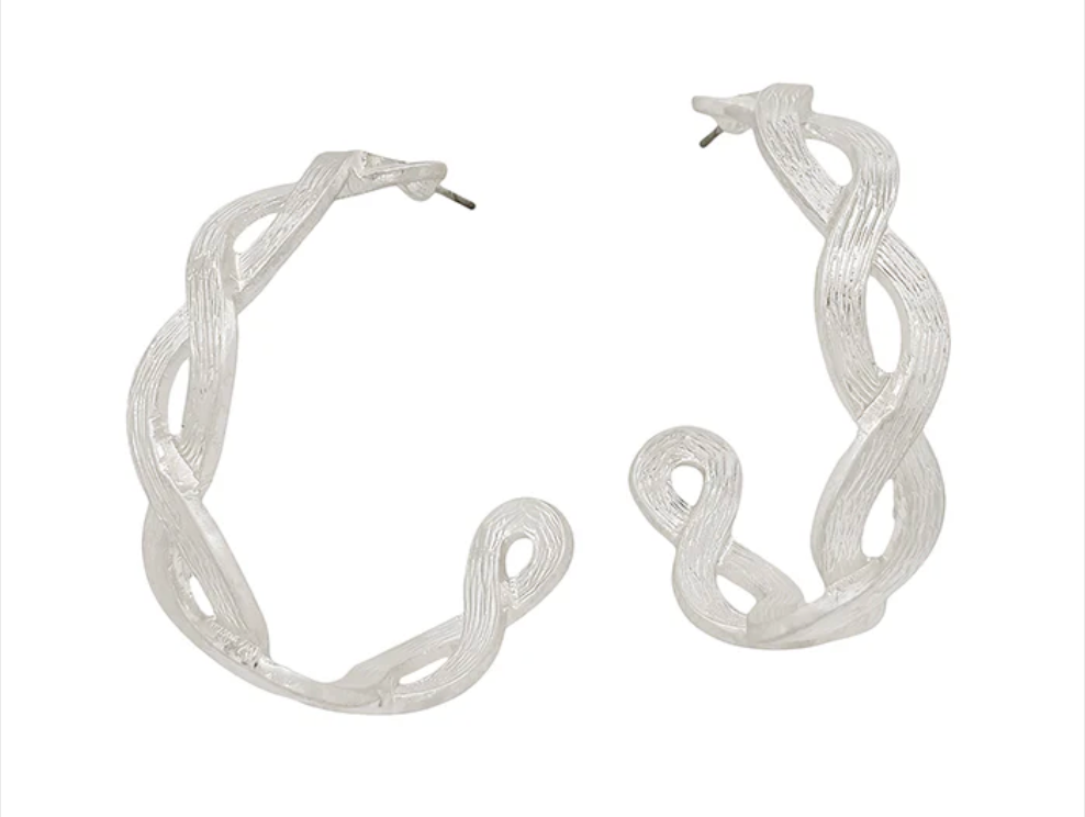 Worn Silver Braided Hoop Earring