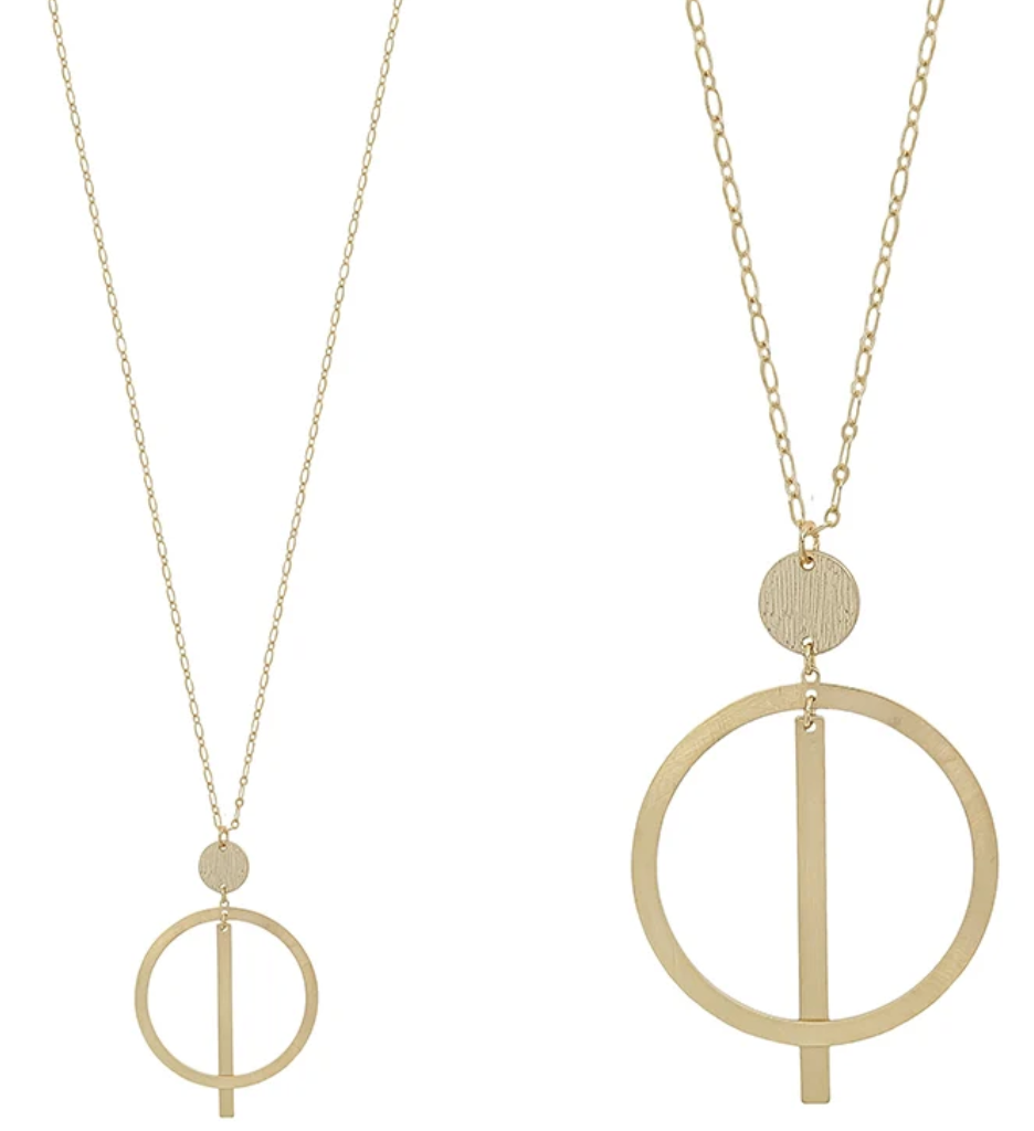 Matte Gold Open Circle with Bar 32" Necklace