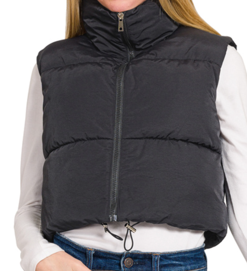 Black Puffer Cropped Vest (S-L)