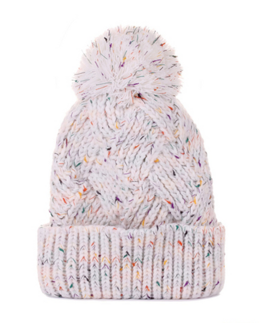 The Sarah Speckled Pom Pom Beanie (Ivory)