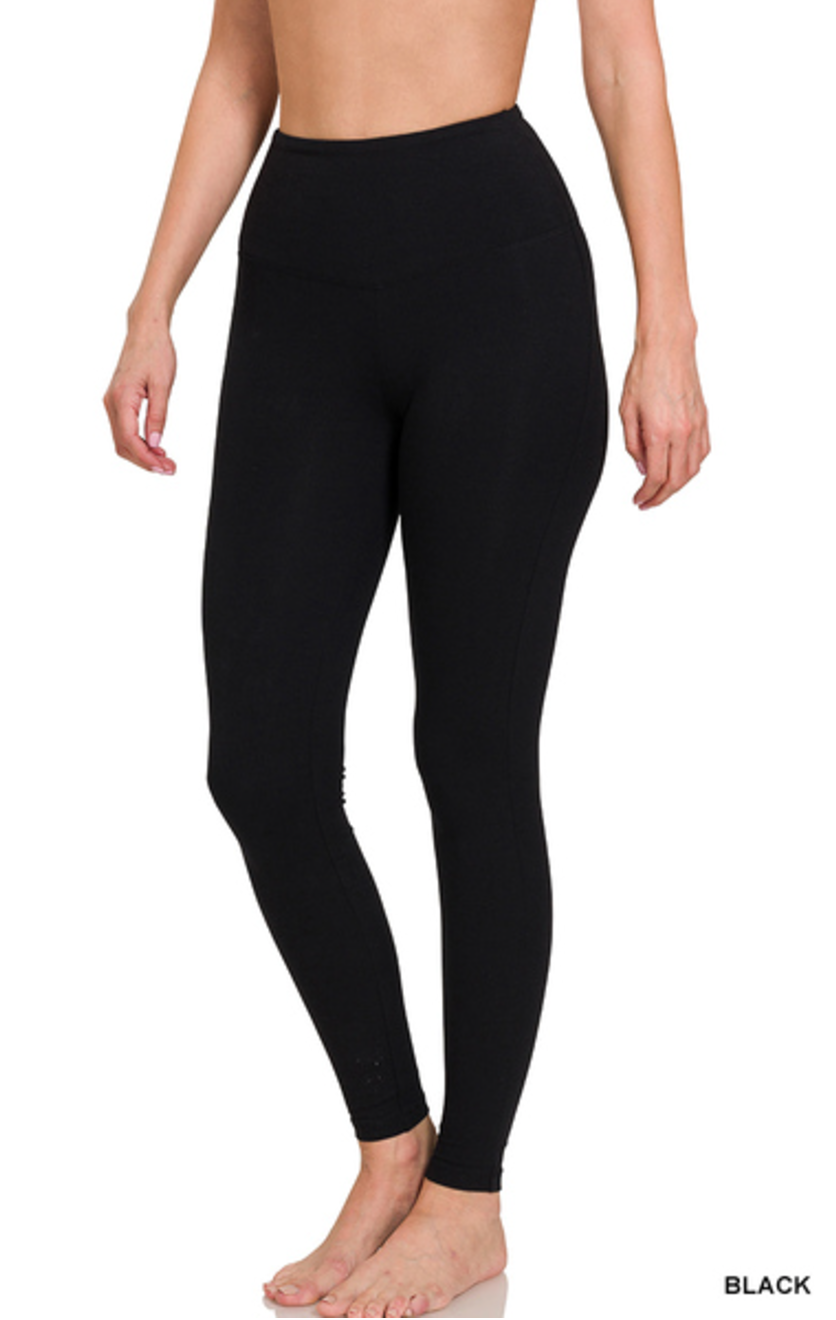 Black Premium Cotton Wide Full Length Leggings (S-XL)