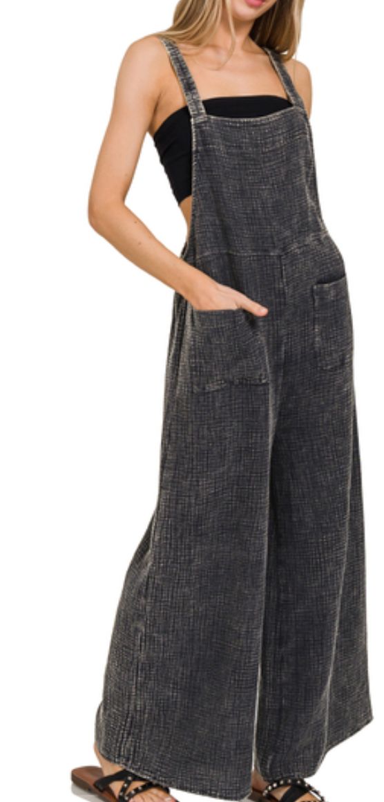 The Jessie Wide Leg Gauze Overalls (S-L)