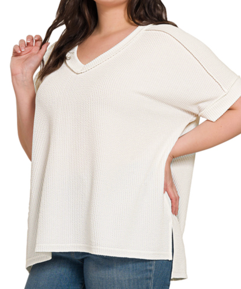 Corded Rib Short Sleeve Top (S-3X)